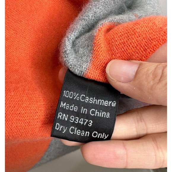 Pure Amici Cashmere Cardigan Orange Gray Striped Open Front Pockets - Picture 9 of 12